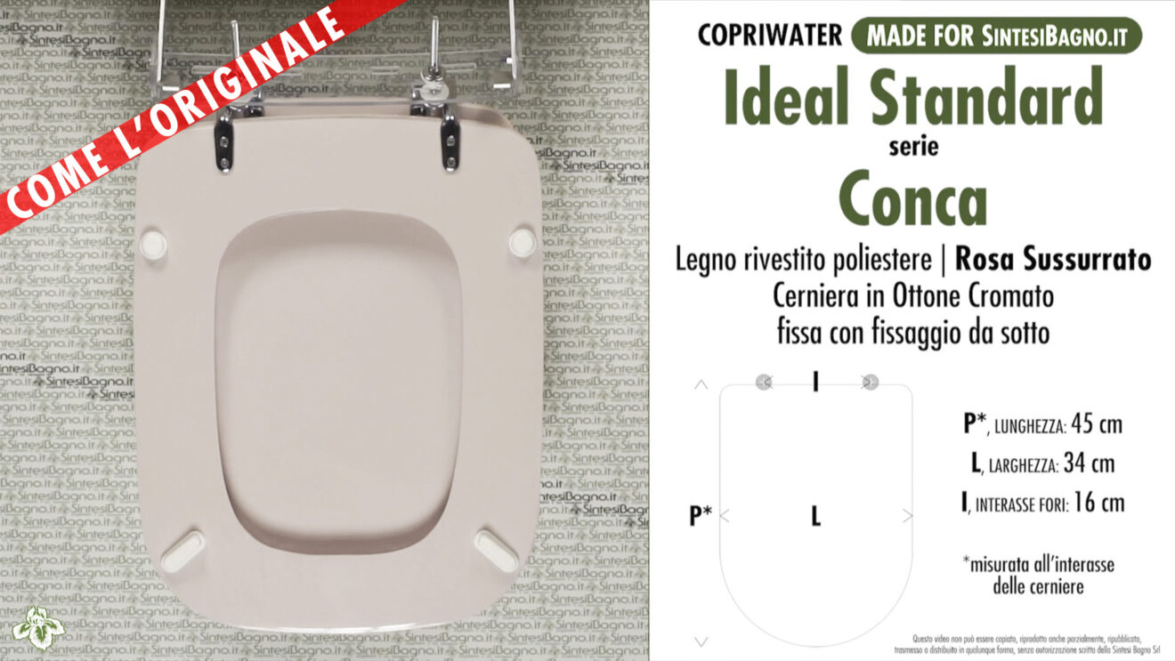 COPRIWATER Serie CONCA Colore ROSA SUSSURRATO Per Wc IDEAL STANDARD Ricambio Sedile Come L