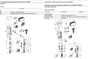 Prima di scoprire le cassette Twinline una piccola premessa. Queste cassette fino al 2016 erano alloggiate anche nelle strutture combifix e duofix per vasi e bidet sospesi (110.850 / 110.750). Queste due cassette Geberit di vecchia generazione sono state prodotto a partire dalla fine anni ’90 fino al 2016. Le placche di comando per entrambe le cassette erano uguali e se cercate il ricambio lo trovate nello store al seguente link [ apri LINK ]. Su entrambi i modelli è possibile nel caso avete la placca monotasto montare la placca due tasti che permette di ridurre notevolmente il consumo idrico. Per la versione da 8 cm basterà ordinare il kit codice 240.516.00.1 (punto 9 nell’esploso sopra a sx), mentre per la versione da 12 cm il kit è codice 240.515.00.1 (punto 7 nell’esploso sopra a dx). A entrambi va abbinata poi una placca 115.899.KJ.1. Cerchiamo di capire adesso quali sono le parti differenti tra i due modelli. Prima però bisogna individuare se in bagno abbiamo la versione da 8 o da 12 cm incassata nel muro. Per poterlo verificare dobbiamo togliere la placca e il sottoplacca che è fissato con due viti e leggere il codice sempre presente all’interno della cassetta. Una volta individuato (magari lo potete segnalare al team Sintesibagno che vi suggerirà i codici corretti da ordinare) si può procedere alla scelta dei ricambi. Guardando i due esplosi qui sopra si noterà subito anche senza avere i codici che le due batterie complete (campana) sono diverse a seconda del modello. Il supporto Twico, che è il meccanismo che permette di azionare la campana di scarico tramite i pulsanti sulla placca, è chiaramente diverso vista la differente profondità delle due cassette. Sono invece uguali per entrambe le cassetta il rubinetto galleggiante Tipo 380 e il rubinetto di riempimento (d’arresto) della stessa. Vi lasciamo i due link dove potete trovare i ricambi delle vecchie cassette Twinline. Per la versione da 12 cm il Link è questo [ apri LINK ], per la versione da 8 cm il Link è questo [ apri LINK ]. Vi suggeriamo comunque se avete dei dubbi di contattare il team Sintesibagno che può aiutarvi a scegliere i ricambi corretti.