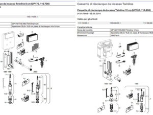 Prima di scoprire le cassette Twinline una piccola premessa. Queste cassette fino al 2016 erano alloggiate anche nelle strutture combifix e duofix per vasi e bidet sospesi (110.850 / 110.750). Queste due cassette Geberit di vecchia generazione sono state prodotto a partire dalla fine anni ’90 fino al 2016. Le placche di comando per entrambe le cassette erano uguali e se cercate il ricambio lo trovate nello store al seguente link [ apri LINK ]. Su entrambi i modelli è possibile nel caso avete la placca monotasto montare la placca due tasti che permette di ridurre notevolmente il consumo idrico. Per la versione da 8 cm basterà ordinare il kit codice 240.516.00.1 (punto 9 nell’esploso sopra a sx), mentre per la versione da 12 cm il kit è codice 240.515.00.1 (punto 7 nell’esploso sopra a dx). A entrambi va abbinata poi una placca 115.899.KJ.1. Cerchiamo di capire adesso quali sono le parti differenti tra i due modelli. Prima però bisogna individuare se in bagno abbiamo la versione da 8 o da 12 cm incassata nel muro. Per poterlo verificare dobbiamo togliere la placca e il sottoplacca che è fissato con due viti e leggere il codice sempre presente all’interno della cassetta. Una volta individuato (magari lo potete segnalare al team Sintesibagno che vi suggerirà i codici corretti da ordinare) si può procedere alla scelta dei ricambi. Guardando i due esplosi qui sopra si noterà subito anche senza avere i codici che le due batterie complete (campana) sono diverse a seconda del modello. Il supporto Twico, che è il meccanismo che permette di azionare la campana di scarico tramite i pulsanti sulla placca, è chiaramente diverso vista la differente profondità delle due cassette. Sono invece uguali per entrambe le cassetta il rubinetto galleggiante Tipo 380 e il rubinetto di riempimento (d’arresto) della stessa. Vi lasciamo i due link dove potete trovare i ricambi delle vecchie cassette Twinline. Per la versione da 12 cm il Link è questo [ apri LINK ], per la versione da 8 cm il Link è questo [ apri LINK ]. Vi suggeriamo comunque se avete dei dubbi di contattare il team Sintesibagno che può aiutarvi a scegliere i ricambi corretti.